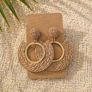 Raffia korvakorut, pyöreä, natural
